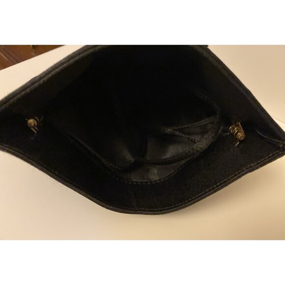 Black Satin Clutch Crossbody Strap Evening Bag Shoulder Womens Self Trim Accent - Picture 4 of 8